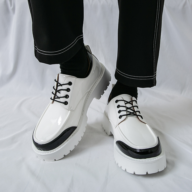 white christmas dresses Men's Derby Shoes Black and Brown Chunky Sole Leather Shoes Black / US 10 / UK 9 / EU 43