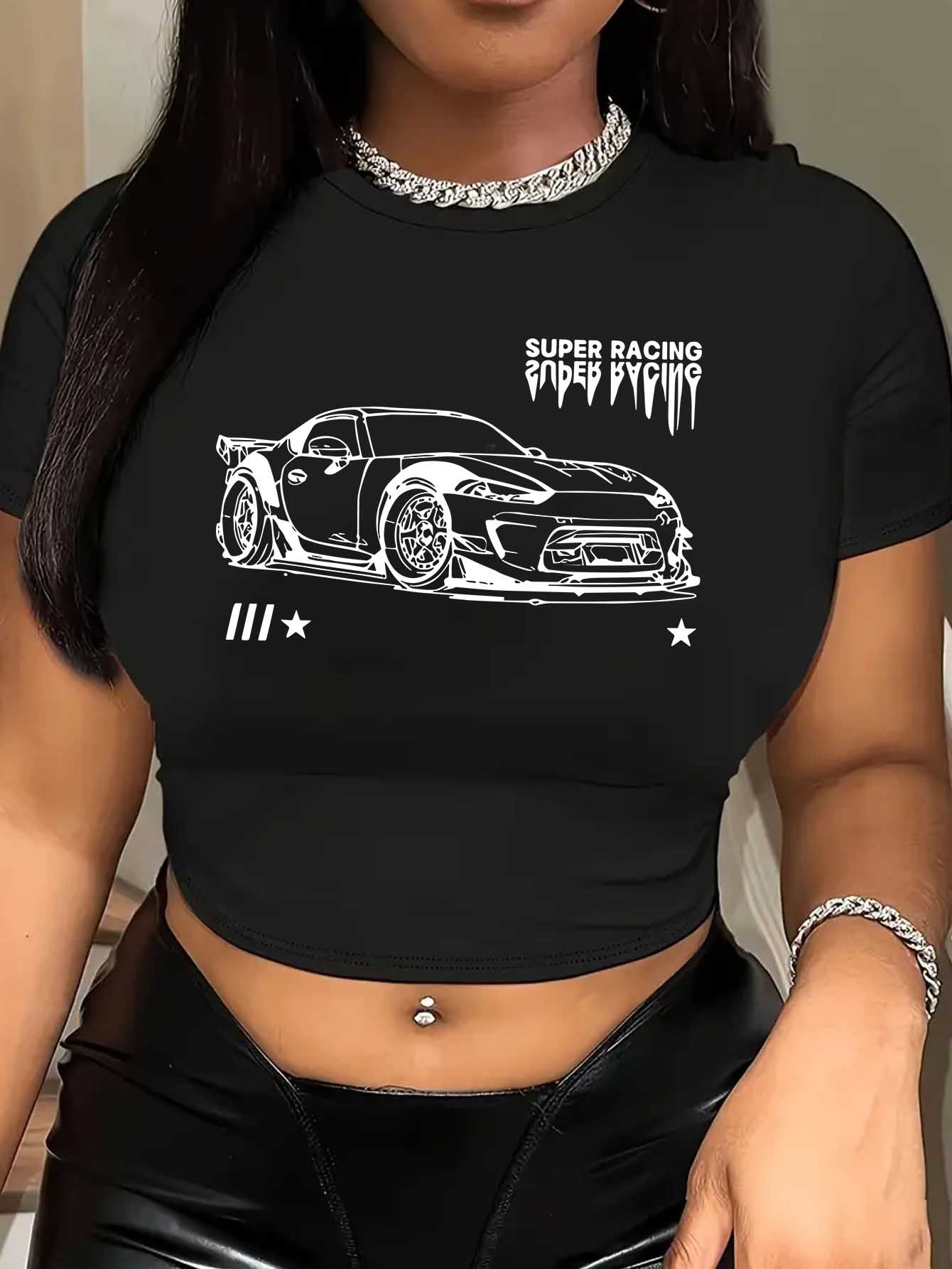 y2k women's graphic print cropped t-shirt racing car 