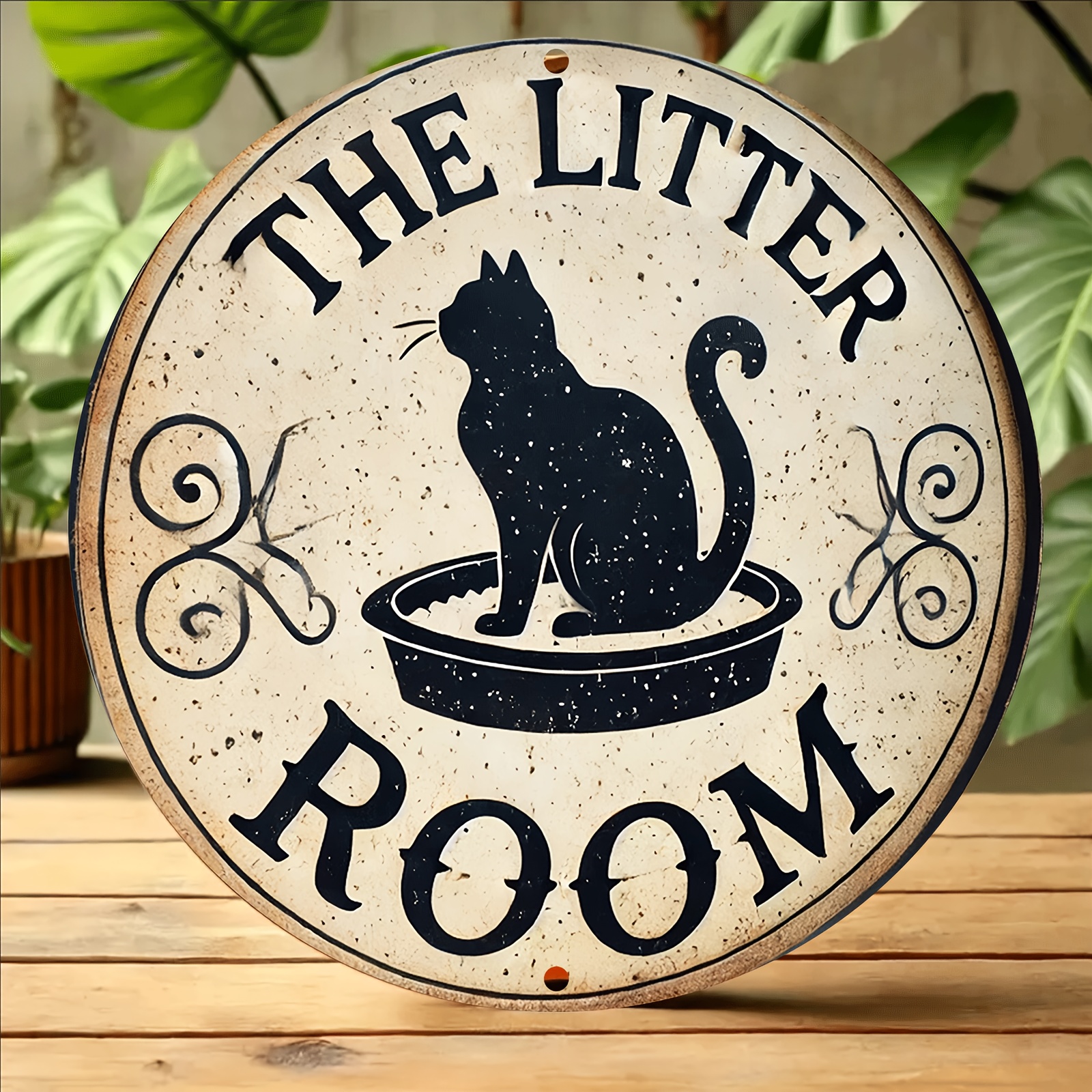 TEMU 2d Flat, [2d Flat] 2d Flat- Retro Wooden Flat Wall Decor, Suitable For Litter Boxes, 2d Flat Design, 1pc Pack- Distressed Cat Sign And Litter