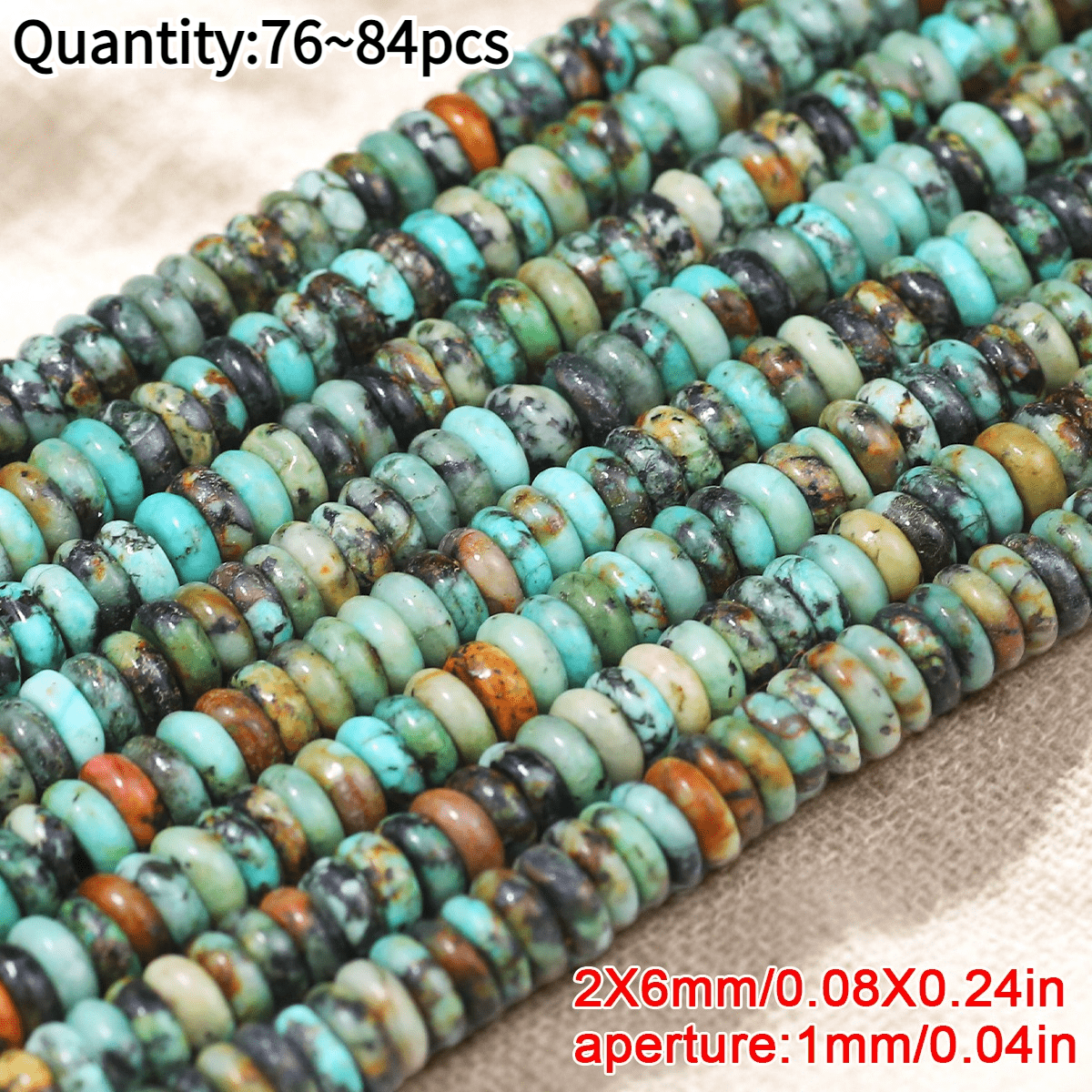 TEMU AAAAA 2 X 6Mm 76-84pcs Perles d'Abaque Turquoise Africaine Naturelle à Trou Central, Perles Plates de Roue Perforées, Perles & Assortiments de