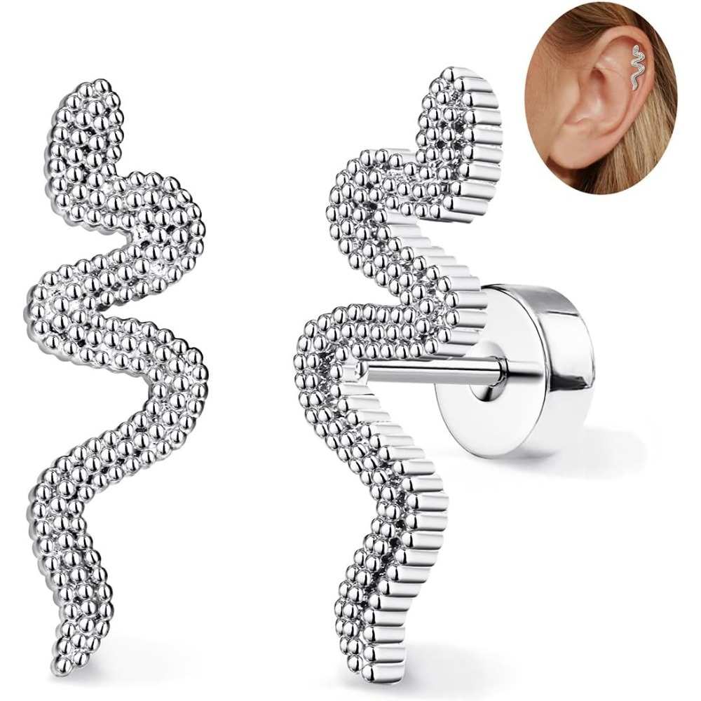 Image of 2d Flat - 2pcs Helix Piercing Jewelry Stainless Steel Cartilage Earrings For Women 16g Flat Back Earrings Stud Conch Piercing Earrings Helix Earrings Tragus Piercing Jewelry