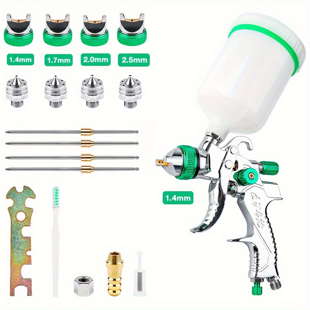 1 set of hvlp professional spray gun 1 4 1 7 2 0 2 5mm nozzle 600cc cup household wireless sprayer   atomizer spray gun portable pneumatic spray gun suitable car painting home painting home 0