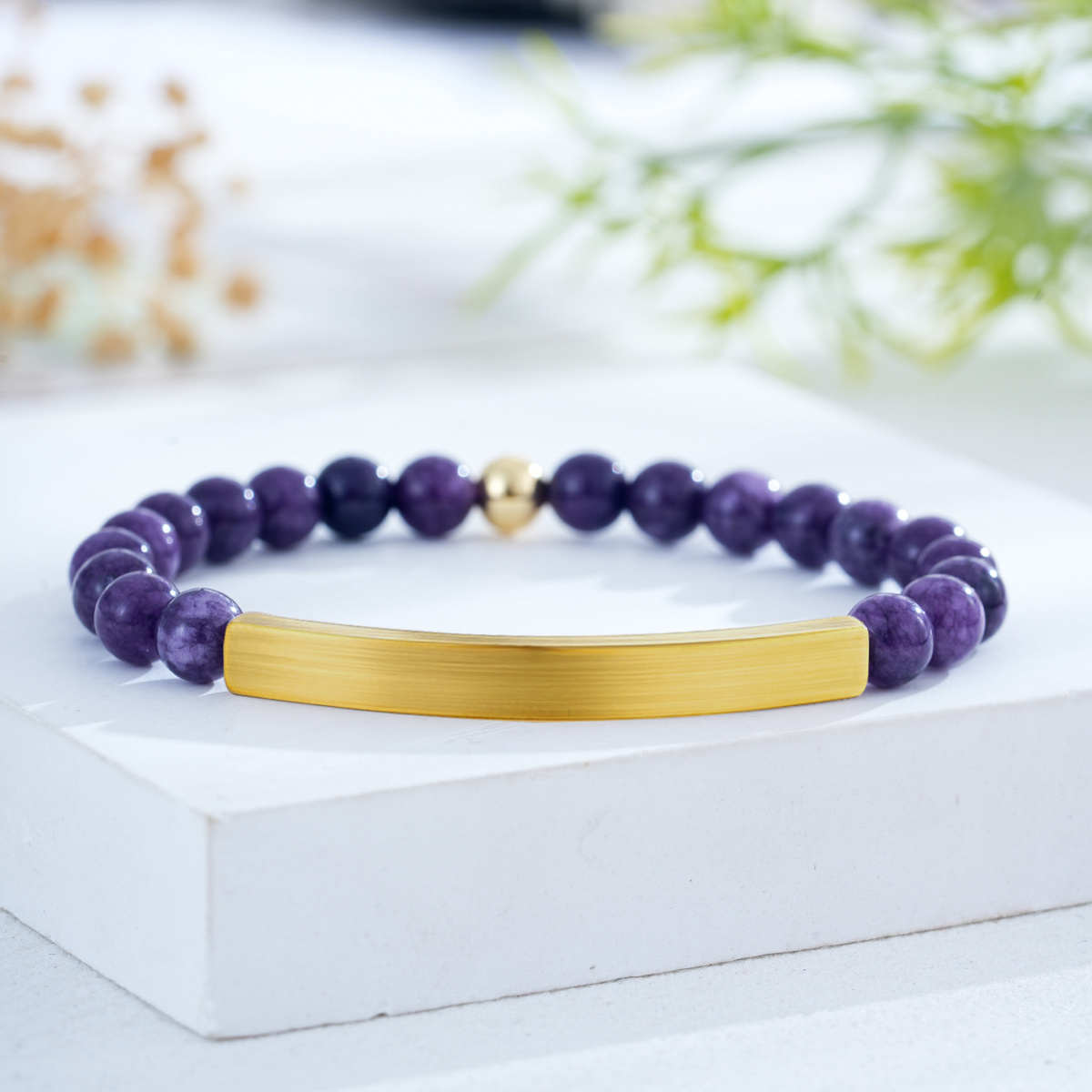 Customizable Text Natural Stone Bead Bracelet, Bohemian Style