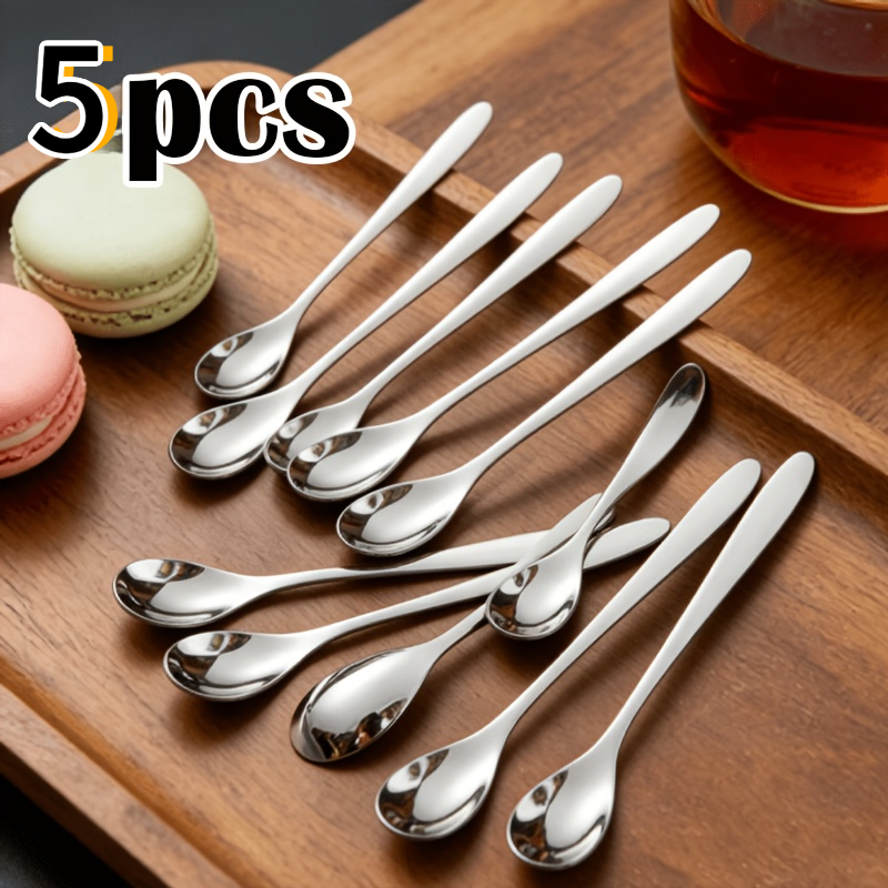 TEMU 5pcs Stainless Steel Dessert Spoons Household Small Spoons Cake Pudding Special Small Spoons