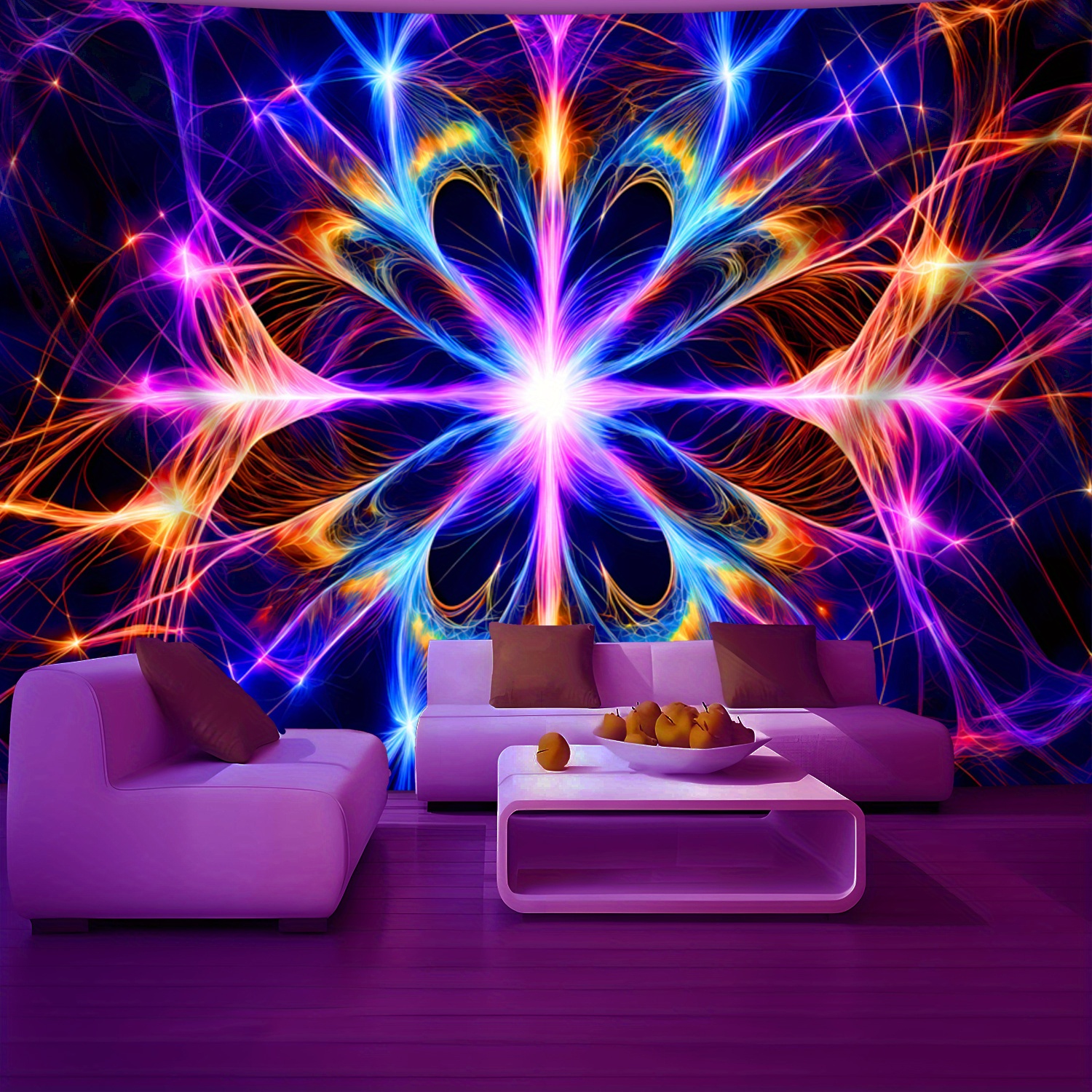 TEMU 1pc Vibrant And Lines - Glow In The Uv Light For Party Banner Tapestry, Large Size Fluorescent Printing Tapestry, Bedroom Hanging Tapestry For