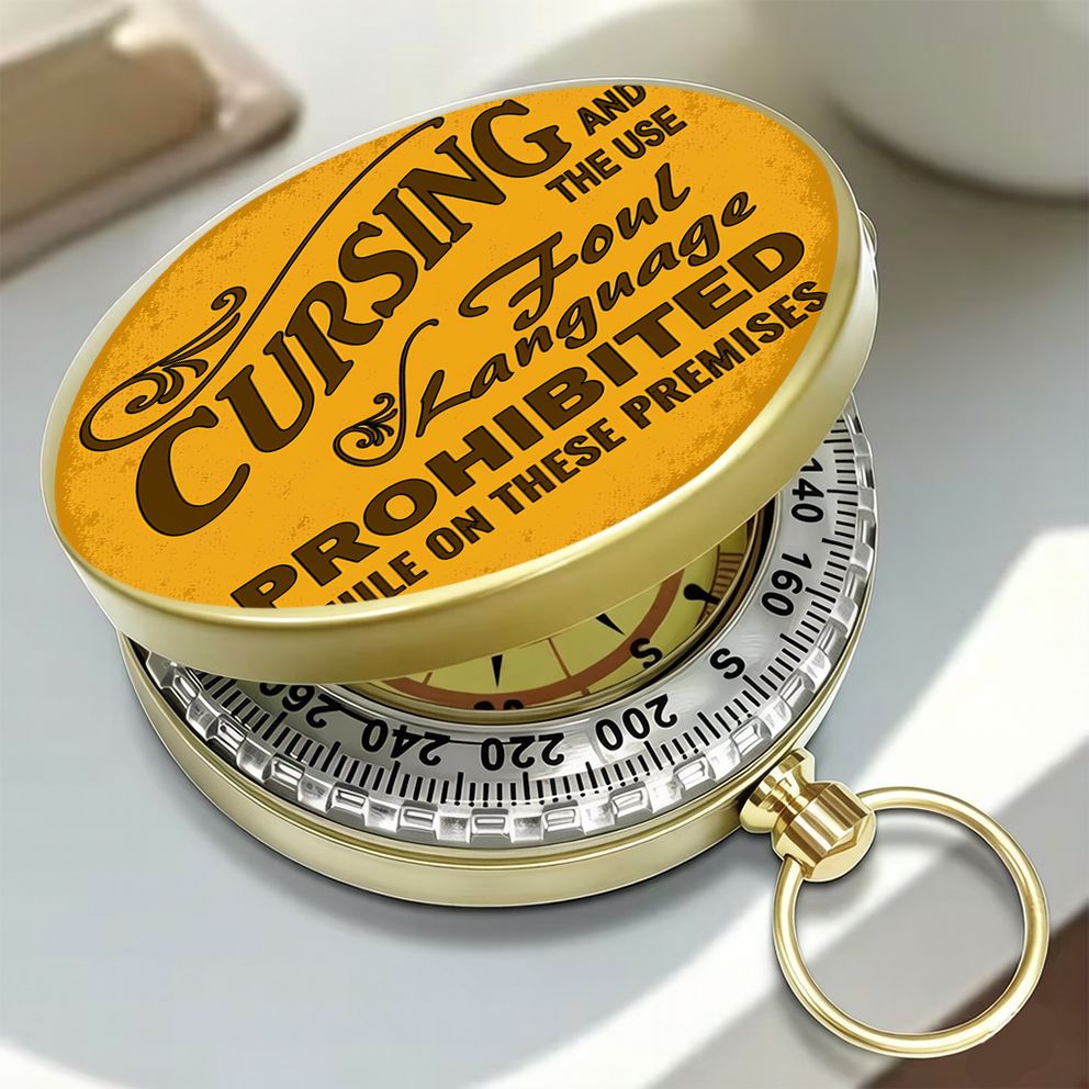 Vintage Metal Compass with Flip Cover, Cursing Prohibited Design