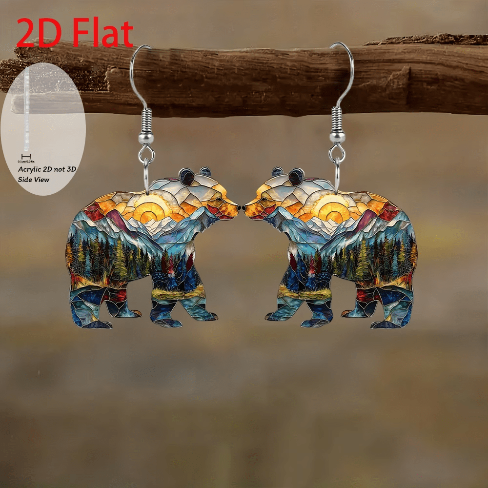 TEMU 2d Flat, 2d Flat Pair Of Acrylic Flat Earrings, Stylish Multicolored Bear Earrings, Gift For For Holidays, Birthdays, And Parties, 2d Flat