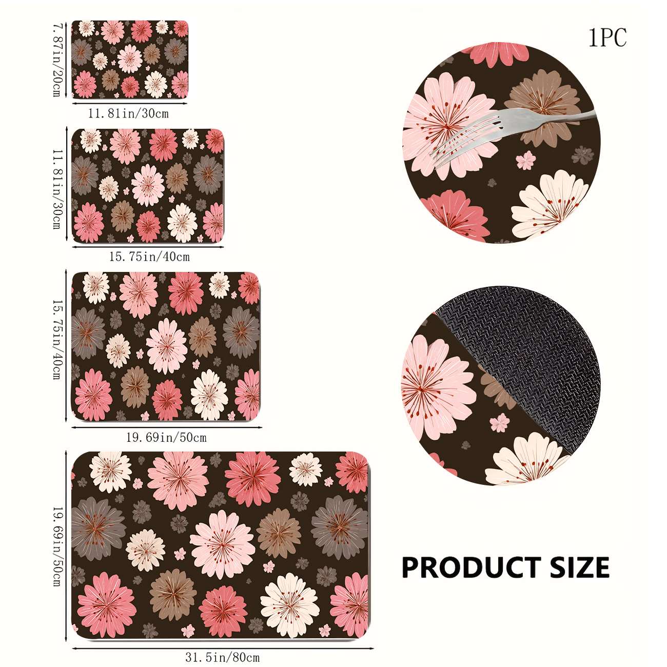 TEMU 1pc Ultra-absorbent Non-slip Kitchen Mat Coffee Mat - Kitchen Countertop Utensil Drying Mat, Dark Brown Base With Multicolor Floral Pattern,
