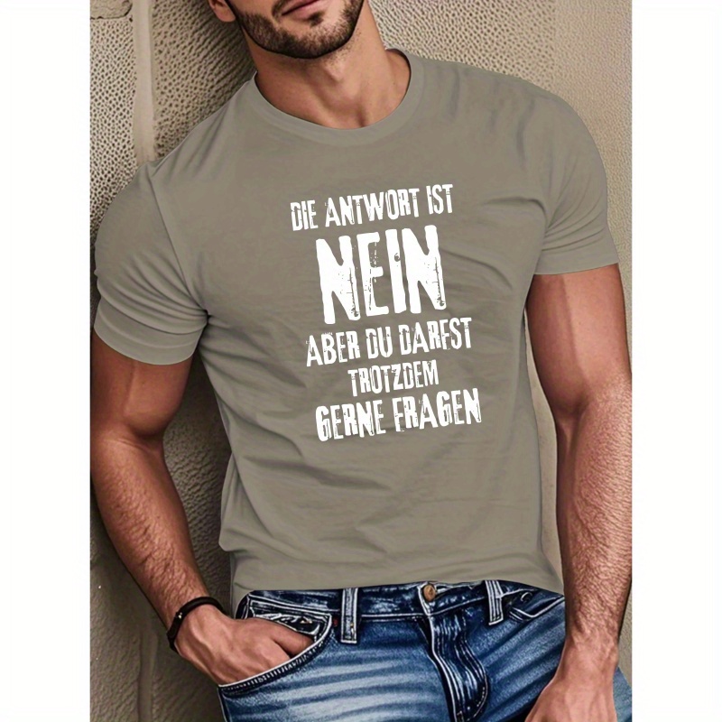 

Humorous German Quote Men's - Casual Polyester, Short Sleeve, Round Neck, Machine Washable Summer Top