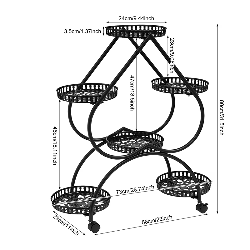 Image of Tiered Plant Stand With Wheels, Iron Flower Display Rack For Indoor Outdoor, Floor Standing Potted Plant Holder For Living Room