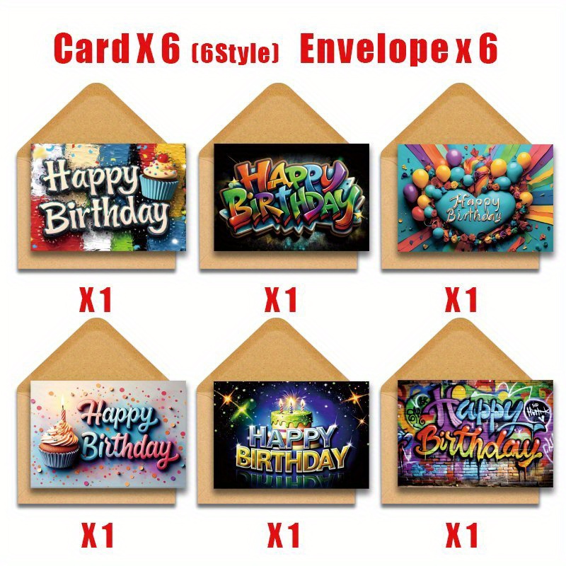Image of 12pcs Birthday Card Invitation Set With Envelopes For Father's Day, Mother's Day, Thanksgiving - Suitable For , 12pcs Fun Birthday Cards, Family, , And Colleagues' Birthday Gift Invitations
