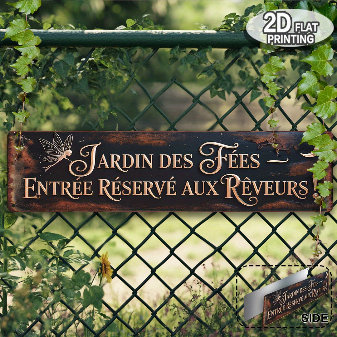 TEMU Plat 2D, Impression Plate 2D G, 1 pièce, Panneau en Aluminium Vintage Français Jardin , Décoration Murale Extérieure (15,7x3,9 pouces), Cadeau