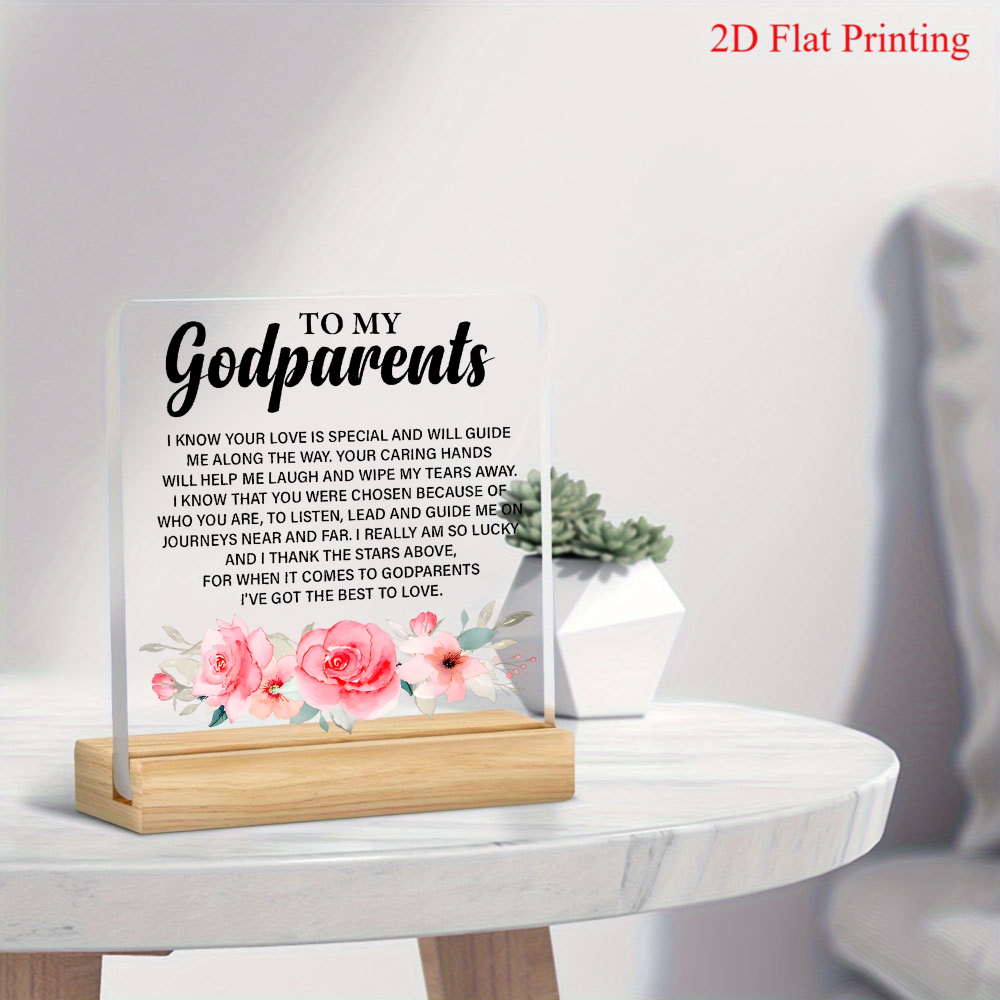 TEMU Plat 2D, Ornement de bénédiction de /marraine en acrylique plat 2D - Décoration de table religieuse avec texte en anglais, convient pour cadeaux