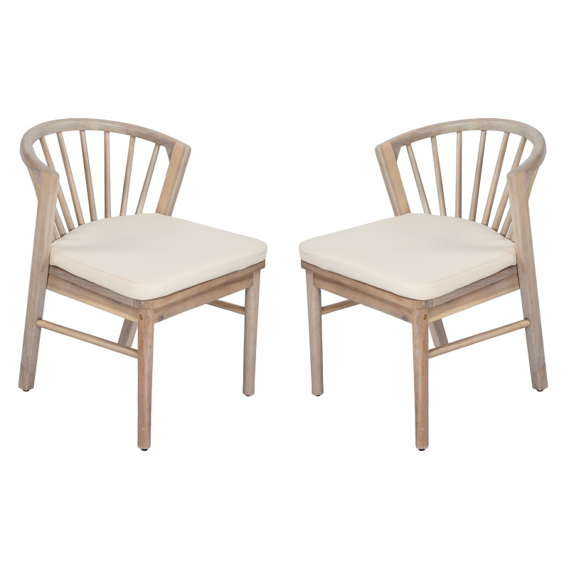 Outdoor Dining Chairs Set of 2, Acacia Wood Patio Chairs with Cream Washable Cushion, for Backyard, Poolside, Garden, Light White