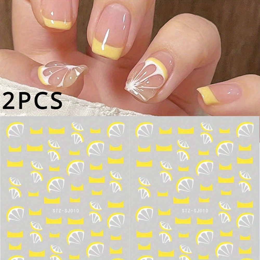 2pcs Lemon Nail Stickers 3d Sticky Sliders French Fruit Pattern Decals Summer Nail Art Decoration Nail Additions