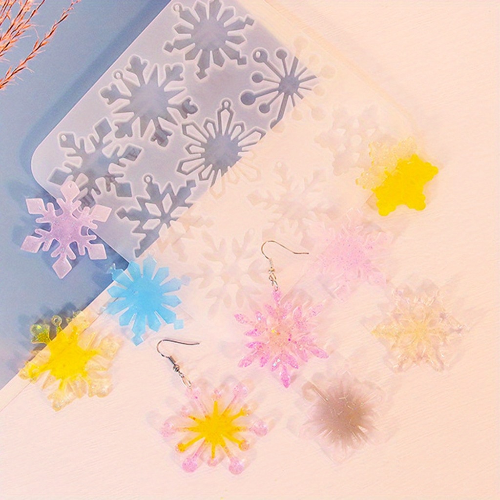 E-shop Große Schneeflocken-Silikonform für Harzguss, kunstvolles 6-Zacken-Stern-Winterdesign DIY-Bastelset, kompatibel mit Epoxidharz, zentrales Loch &