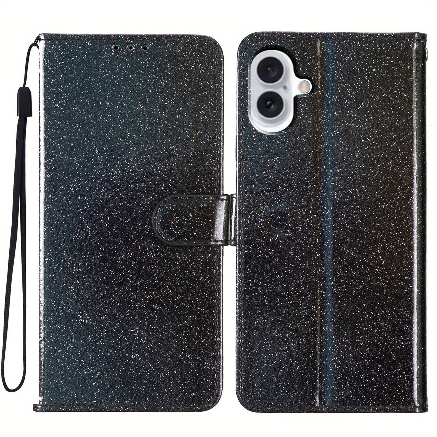 TEMU Phone Case: Starry Glitter Light Luxury Phone Case With Card Slot, Flip Cover Synthetic Leather Simple Creative Stand Card Holder Wallet