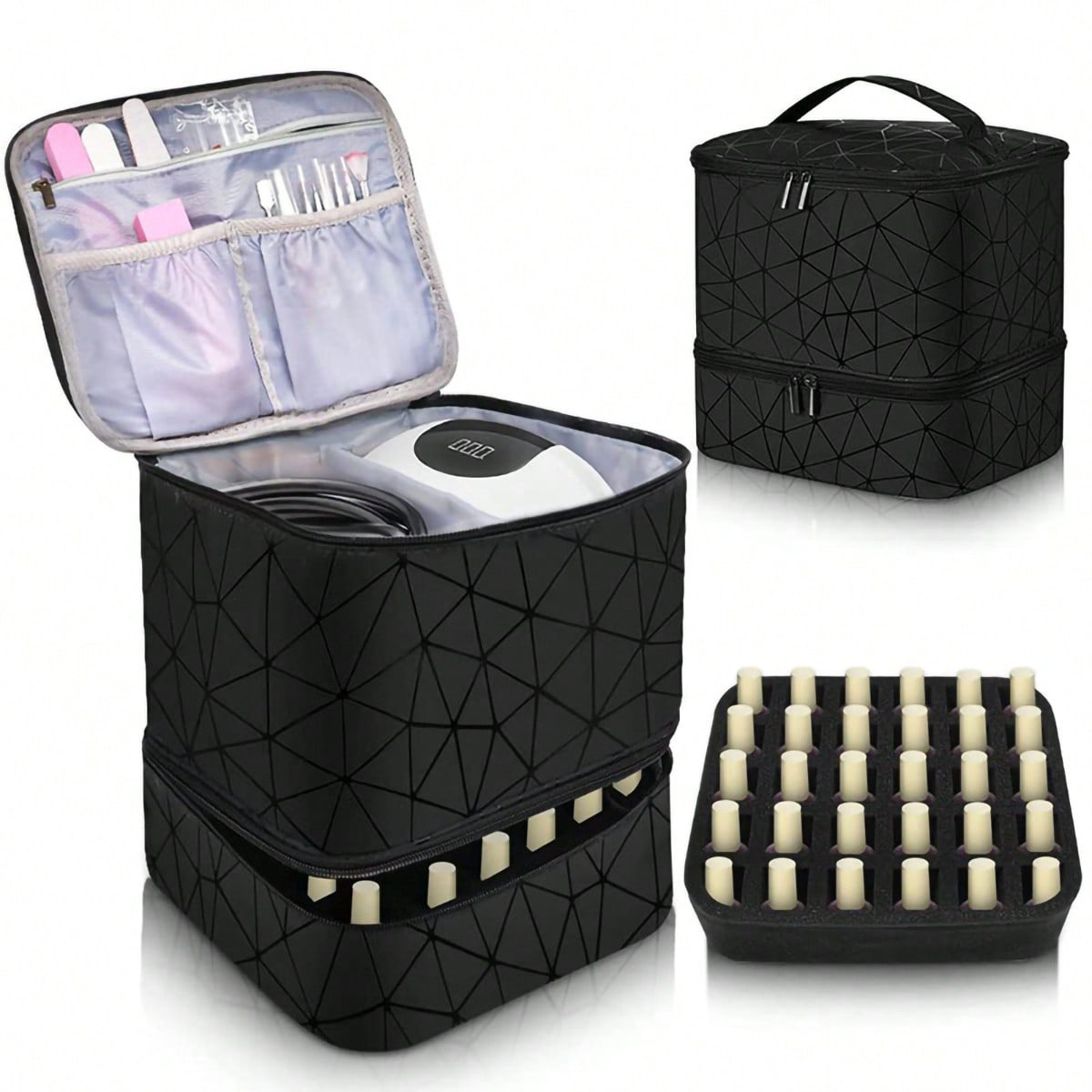 Image of Of Double-layered Large-capacity Storage Can Hold 30 Bottles Of Nail Polish Bottles. Toiletries Storage Bag. It Has Compartments. Portable And Essential For Business Trips. Suitable As A Gift