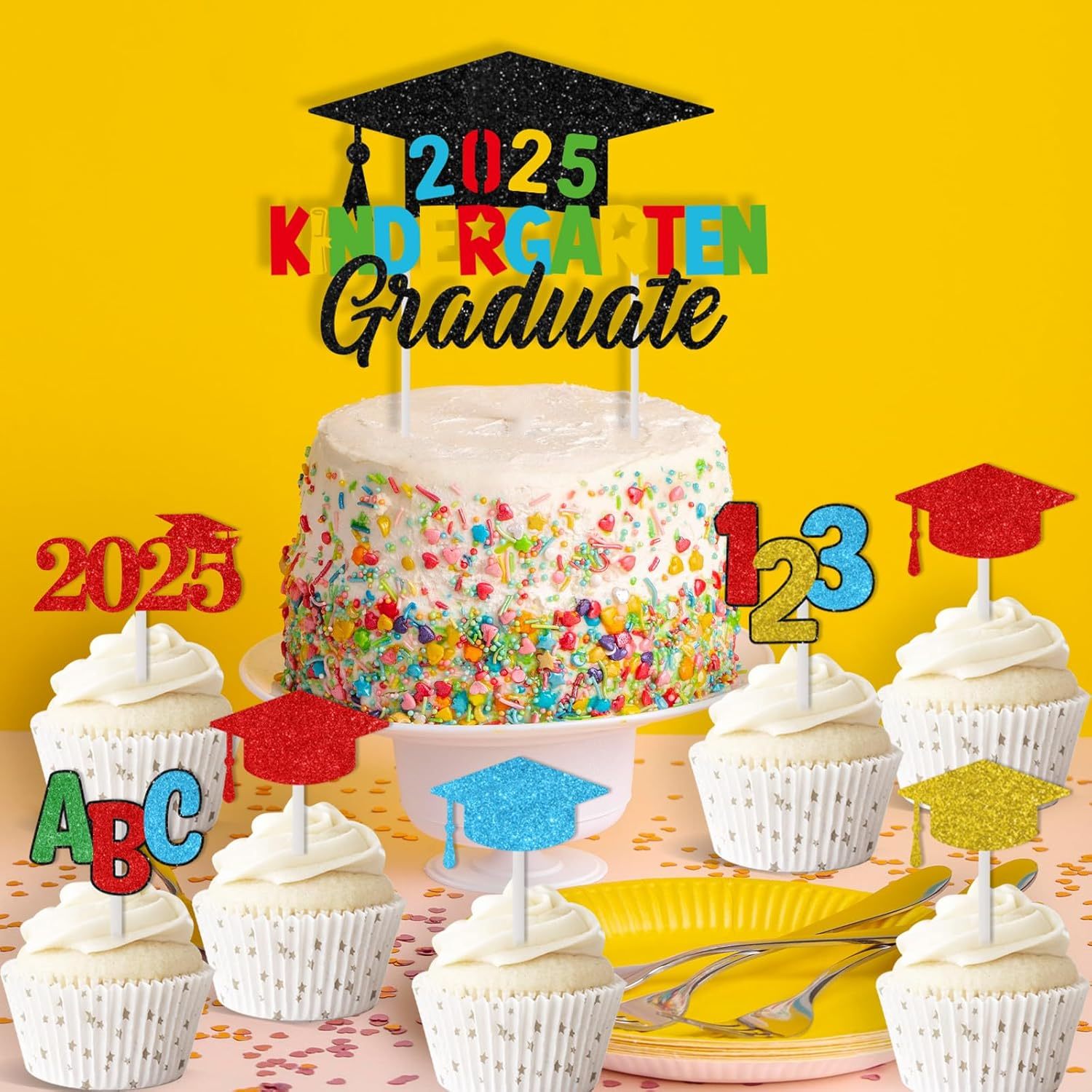 Class Of 2025 Graduation Cake Topper - 6 Inch Acrylic Congrats Grad Decoration For Cake, Party Centerpiece