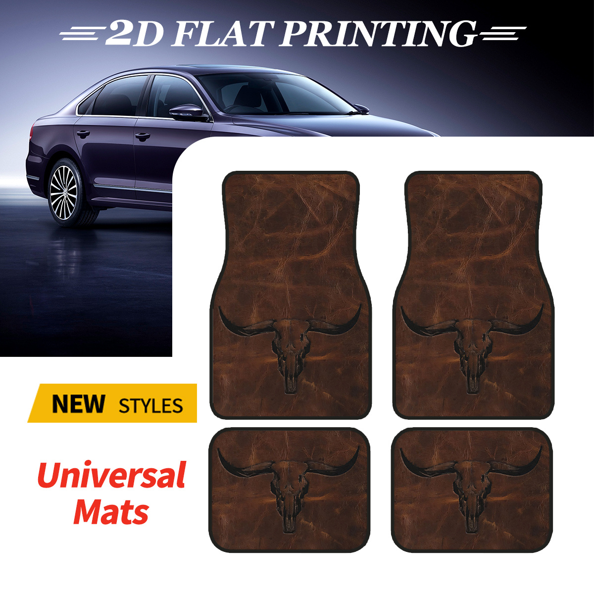 TEMU 4 pièces, Tapis de sol pour voiture motif crâne de , Style robuste, Adapté à tous les modèles, Berlines, SUV, Tapis pour Tous Véhicules,Style