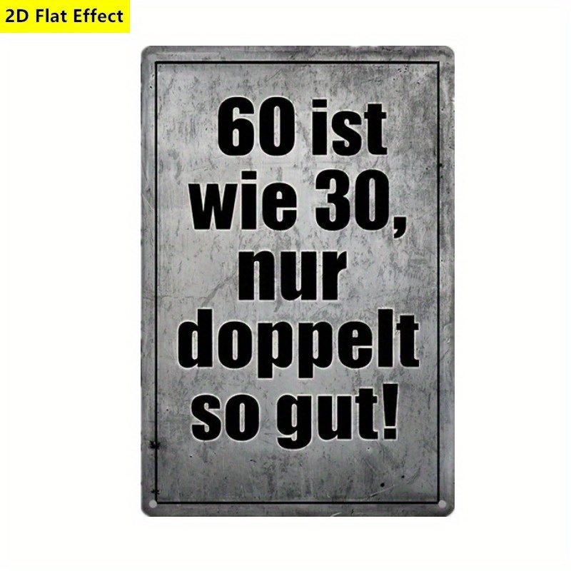 E-shop 2D Flach, 60. Geburtstag Deko - Lustiges Deutscher Schild mit "60 ist zu alt zum Streiten" Spruch – Groß 15x20cm (5,85×7,8 Zoll) Recycelter Holz