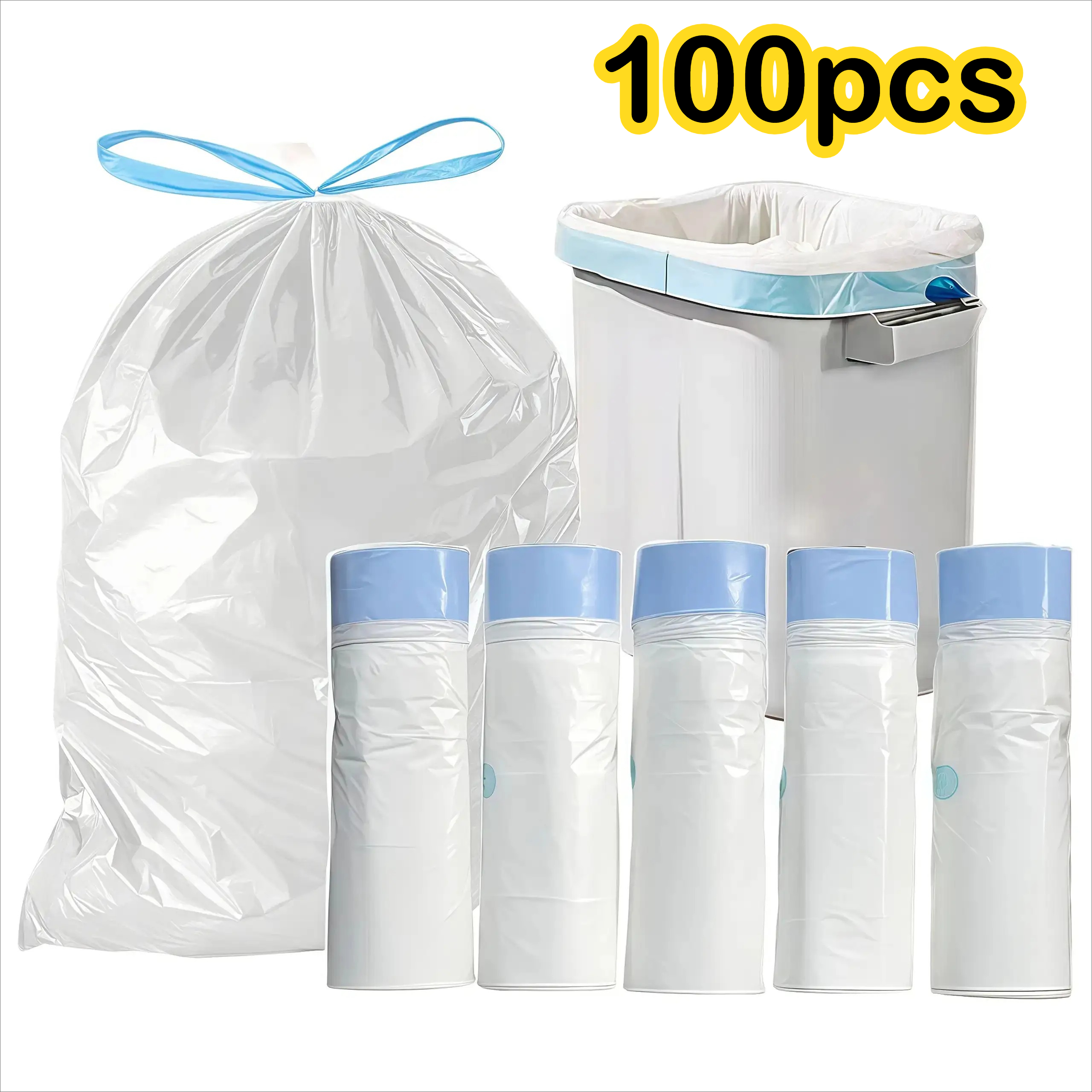 TEMU 100pcs Thickened Leak And Odor Proof Trash Bags With Drawstring - Extra Thick, Tear Resistant, Large Size | For Home, Office, Pet Waste,