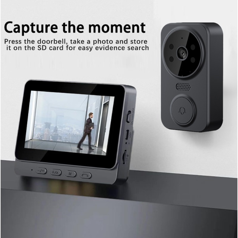 Wireless Doorbell Camera, Video Doorbell, Wireless Smart Video Doorbell System, 4.3 Inch Ips Screen, 960p Hd Video Doorbell, 2-way Audio, Local Storage No Subscription, Without Wiring