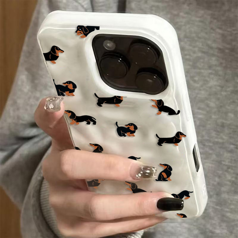 TEMU Phone Case: Cartoon Dachshund Sausage Dog Pattern Soft Texture Phone Case For Iphone 18 Pro Max 17 16 Pro 15 14 Plus 13 12 Pro Max 17 Air Folds