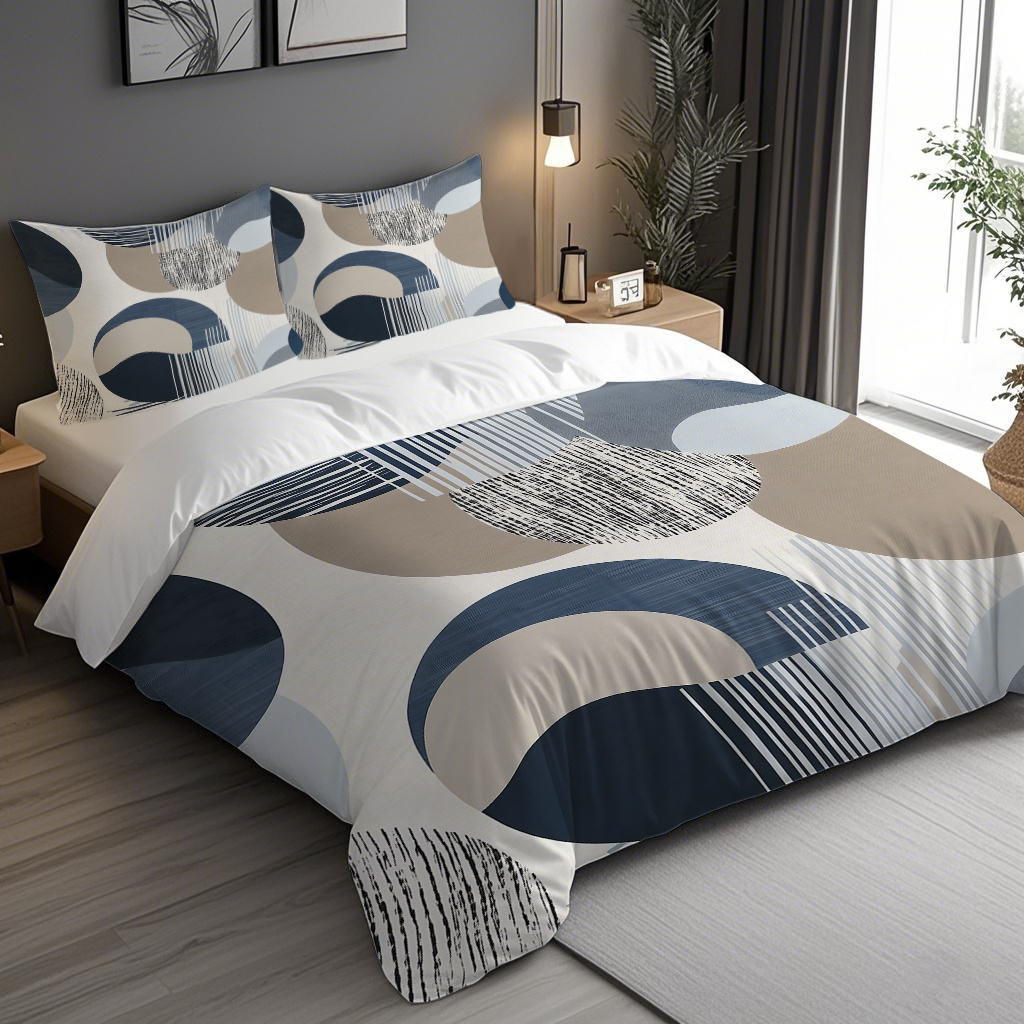 TEMU 2/3pcs Bedding Set, Abstract Geometric Pattern Printed Duvet Cover With 1/2 Pillowcases (no Insert), Zipper Closure, 100% Polyester Machine