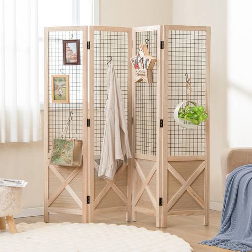 4 panel folding room divider wood diy decorative privacy screen display stand partitions natural
