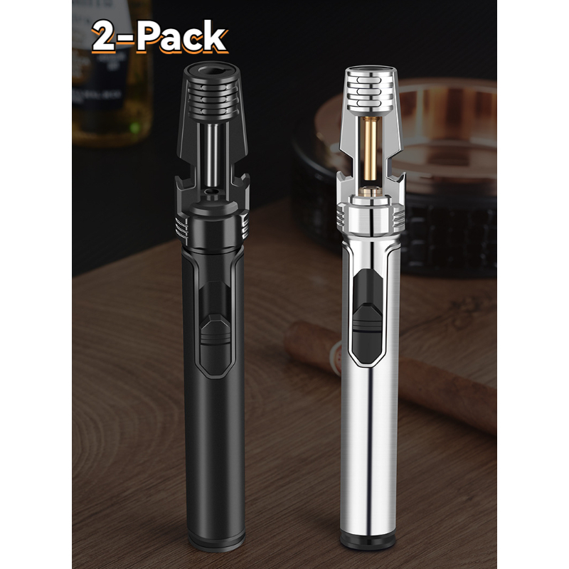 TEMU (fuel Not Included) 2-pack Windproof Mini Flame Lighter With Bottle Opener, For Bbq Cooking Metal Craft, Holiday Gift Ready, Without Battery