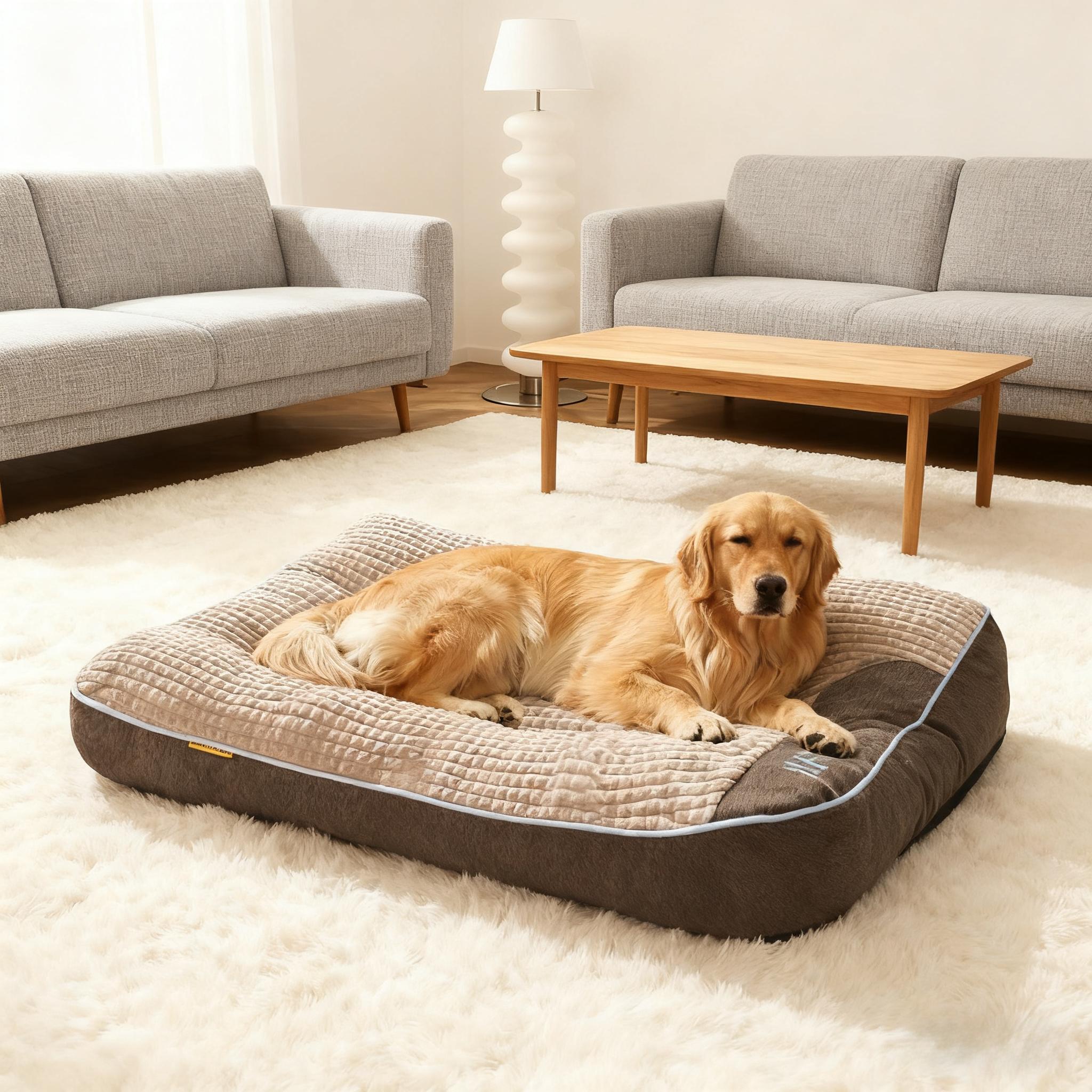 Image of 4 Sizes Jumbo Orthopedic Dog Bed | Removable Machine Washable Pet Sofa With Joint Support | Winter Warm Fluffy Calming Dog Crate Mat For Golden Retriever Corgi