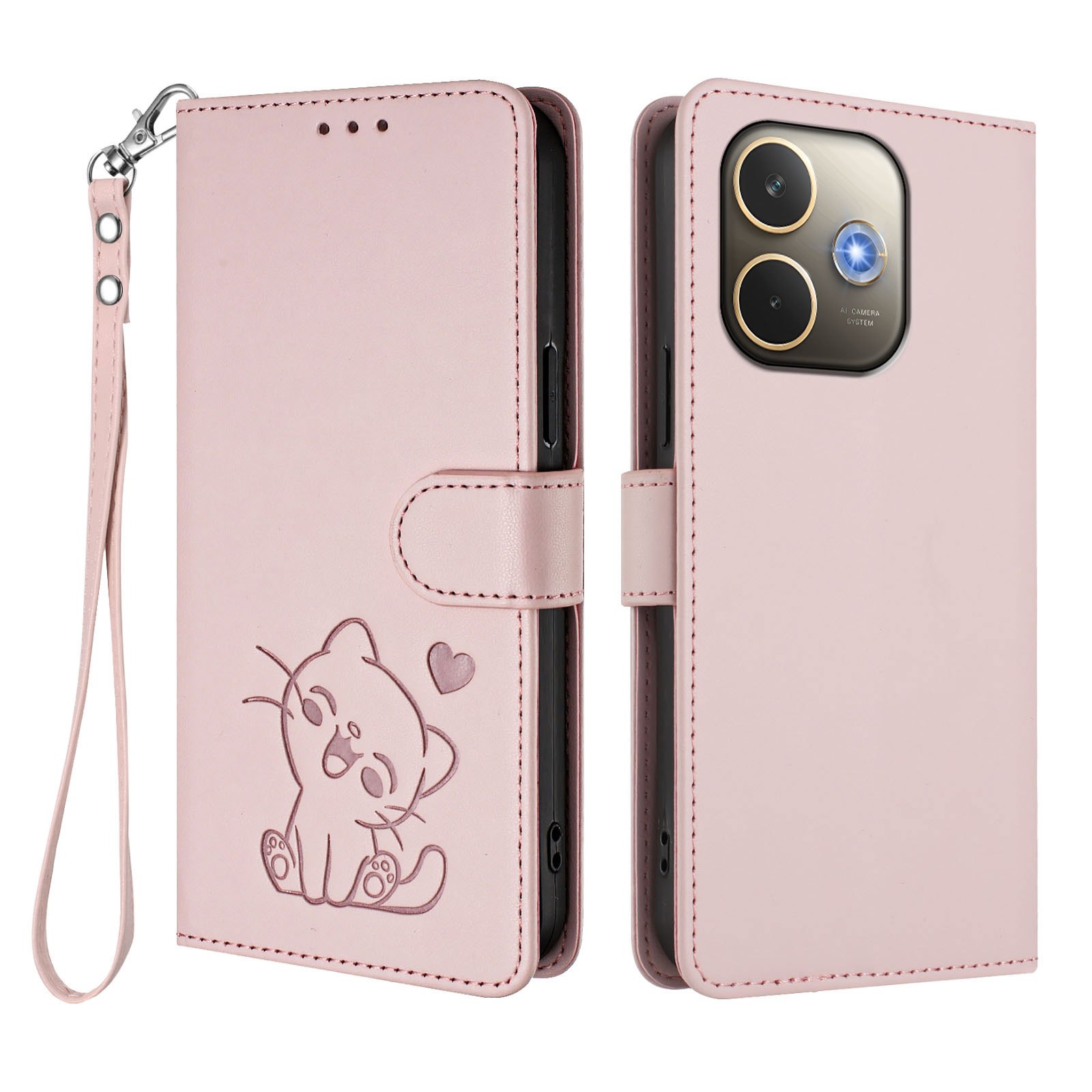 TEMU Phone Case: Synthetic Leather Case With Heart Cat Pattern, Compatible With Oppo A5 Pro 5g/oppo A5 Pro 4g/oppo A5 5g, Cute Kitten Design,