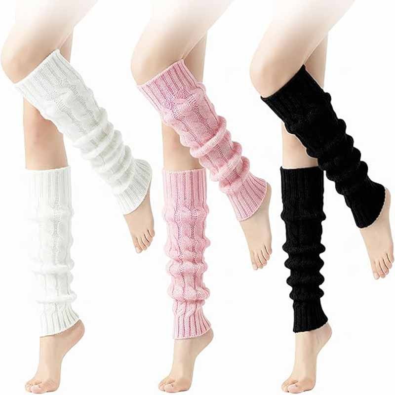 Image of 3 Pairswomen Leg Warmers, Fashion Cute Cable Leg Warmers, Winter Warm Long Boot Socks 80s Knee High Sports