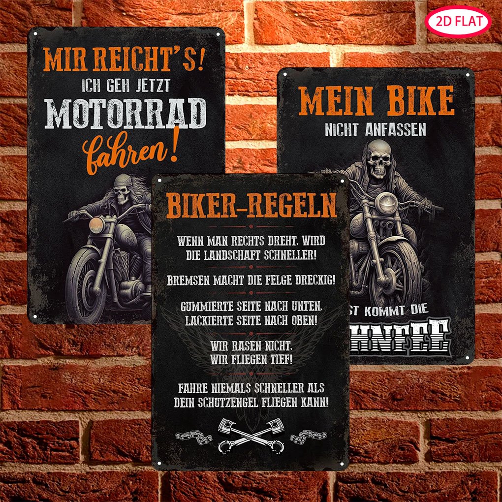 2d Flat - 【2d Flat】 3pcs, 2d Flat Retro Motorcycle Tin Signs Funny Spurch 20 X 30cm - Biker Rules - Metal Sign Wall Decoration Additions Gift Idea For Men Garage And Workshop
