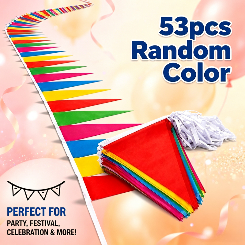 TEMU 53pcs Colorful Triangle Bunting Flags (random Colors), With , Reusable Decorative Flags. Perfect For Birthday Parties, Weddings, Holidays,