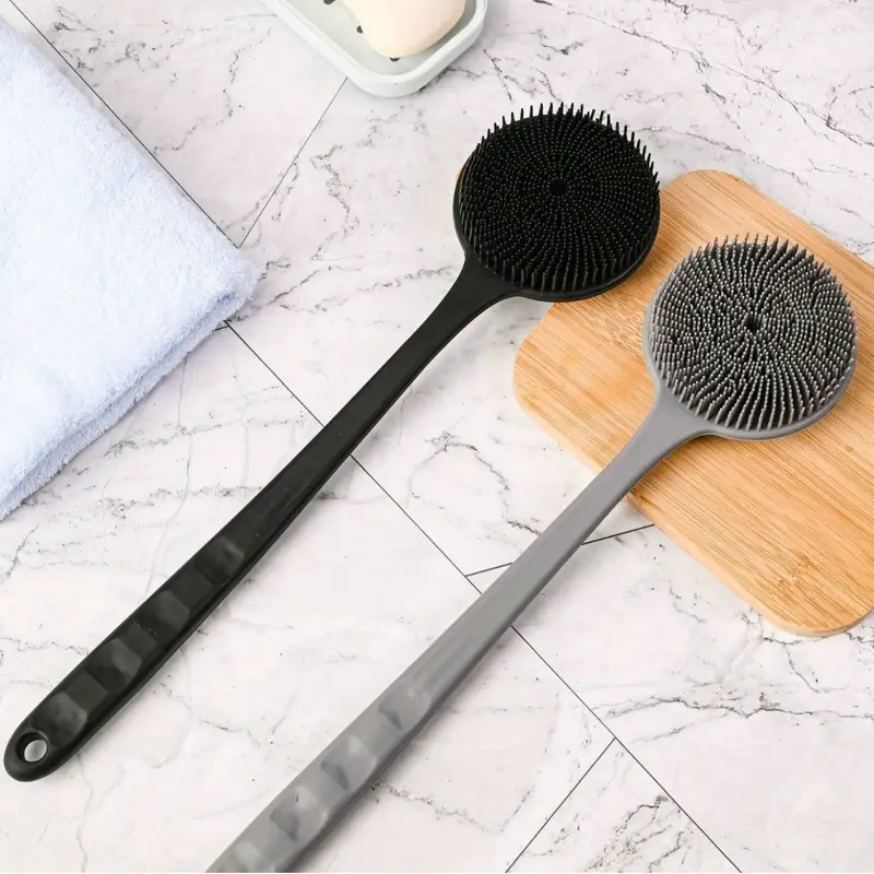 15 extra long back scrubber dual sided exfoliating brush scrubber non for back legs facial use travel friendly manual light beige care tool for blackheads dead light beige removal bathroom essential Product details 3