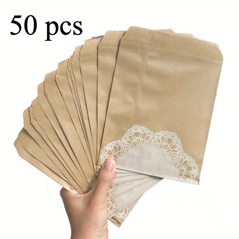 TEMU Set Of 50 Lace-patterned Paper Gift Bags, Measuring 13 X 18 Cm, Perfect For Weddings, Bridal Showers, Engagement Parties, Birthday Celebrations,