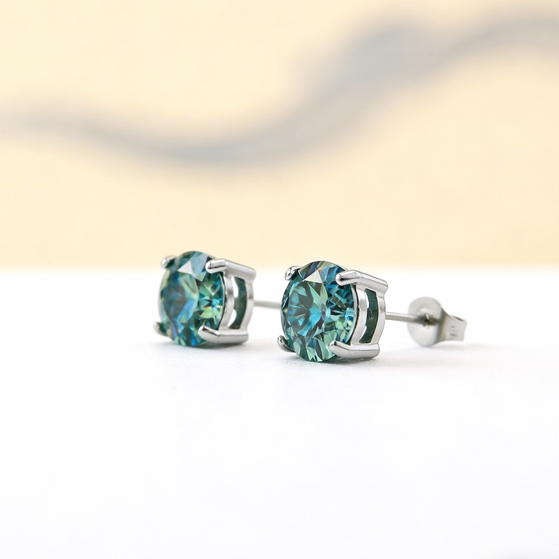 Women's Blue-Green Synthetic Moissanite Stainless Steel Earrings