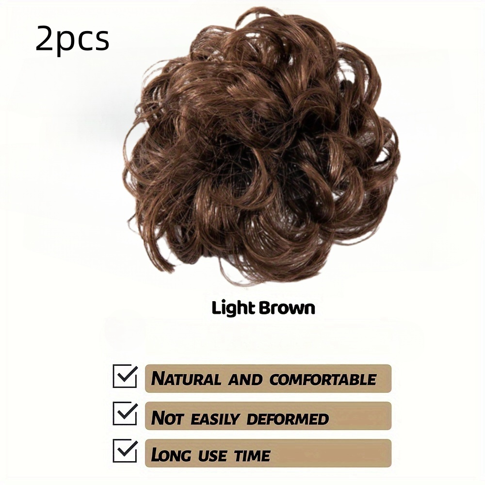 TEMU 2pcs Messy Bun Hair Piece Wavy Curly Scrunchies Synthetic Black Ponytail Hair Extensions Thick Updo Hairpieces For Women Hair Accessories