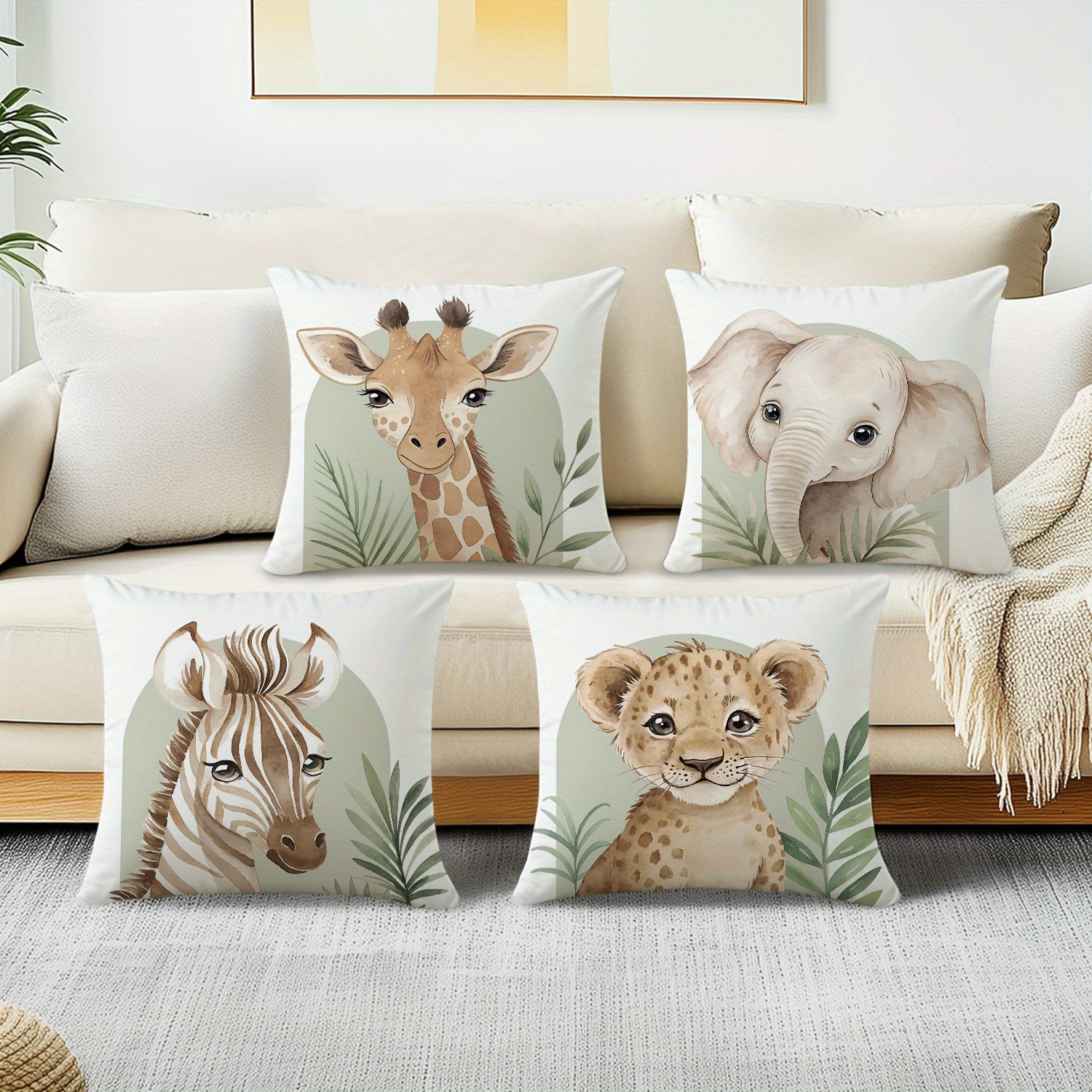 4pcs tropical jungle animal pillow covers sage green neutral Temu