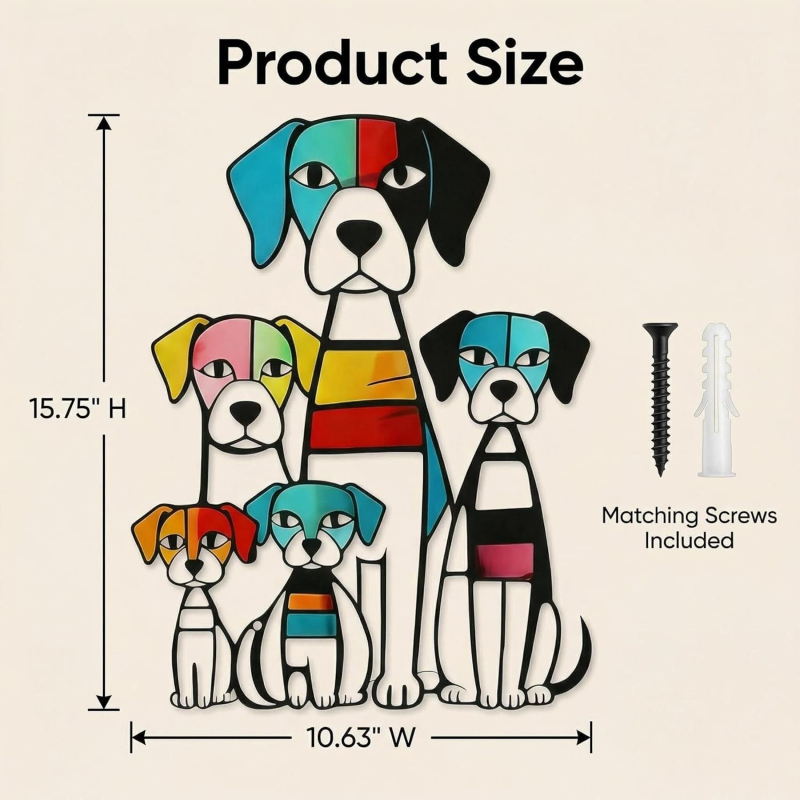 TEMU Color Metal Wall Art, Stained Puppy Silhouette Iron Decor, Dog Group Hanging Sculpture For Home Window Tabletop Decor
