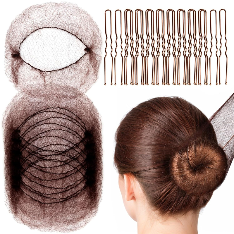 TEMU 10pcs Chiffons à Cheveux Invisibles en et 50pcs Pinces à Cheveux de U pour Femmes, Chiffoniers de Ballet et Hôtesses (Chiffon à Cheveux - 20