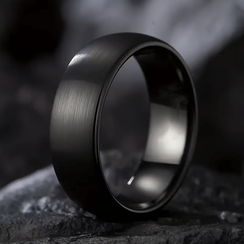 a neutral mens 8mm   ring with   black   and a minimalist retro style suitable for daily wear gift   and wedding occasions