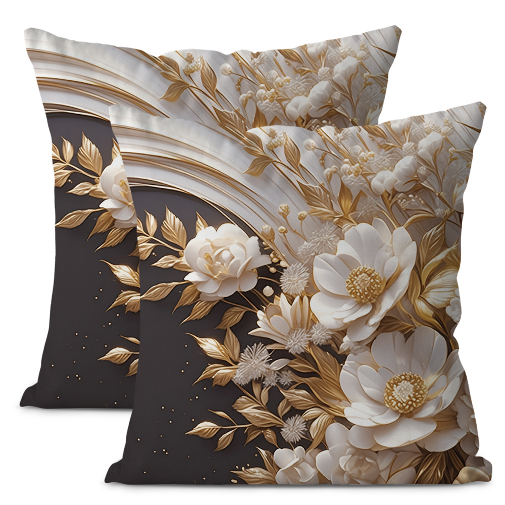 

2pcs, Fleurs dorées, Style luxueux, Décoration de , Art de l'élegance, Coussin de jet - Coussin de canapé et confortable pour , et la - Housse de coussin carrée noyau de coussin - 18x18 pouces