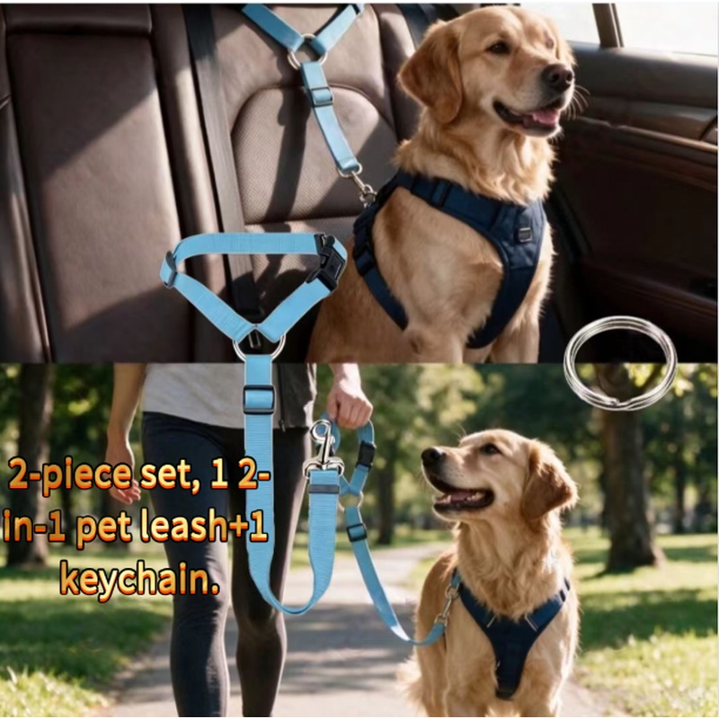 item picture 2pcs set 1 adjustable 2 in 1 pet car safety harness with leash 1 keychain ensures   and prevents   made of durable nylon suitable for small to medium sized dogs protects your pet during car seat travel ideal for road