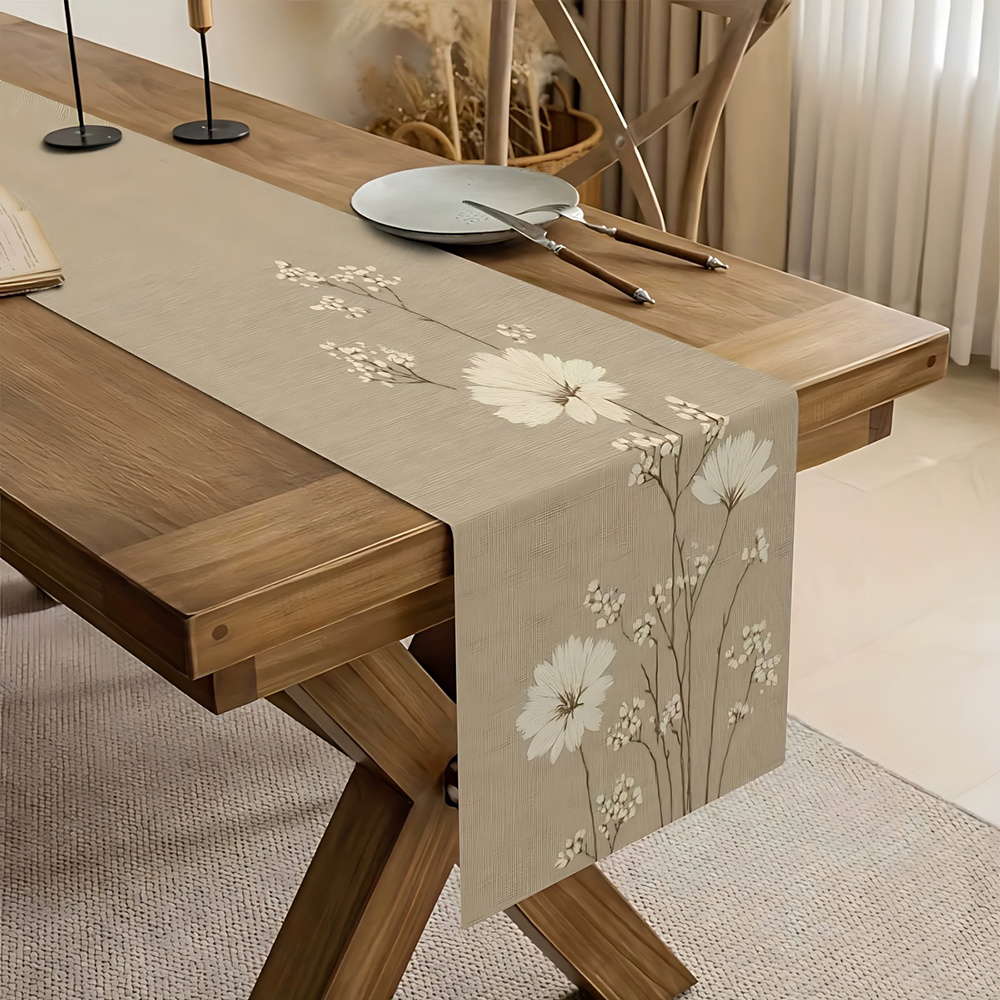 TEMU 1pc - Style Floral Table Runner - Linen Rectangular Suitable For Weddings, Parties, Dining Table Decor, Rustic Modern Minimalist Decorations,