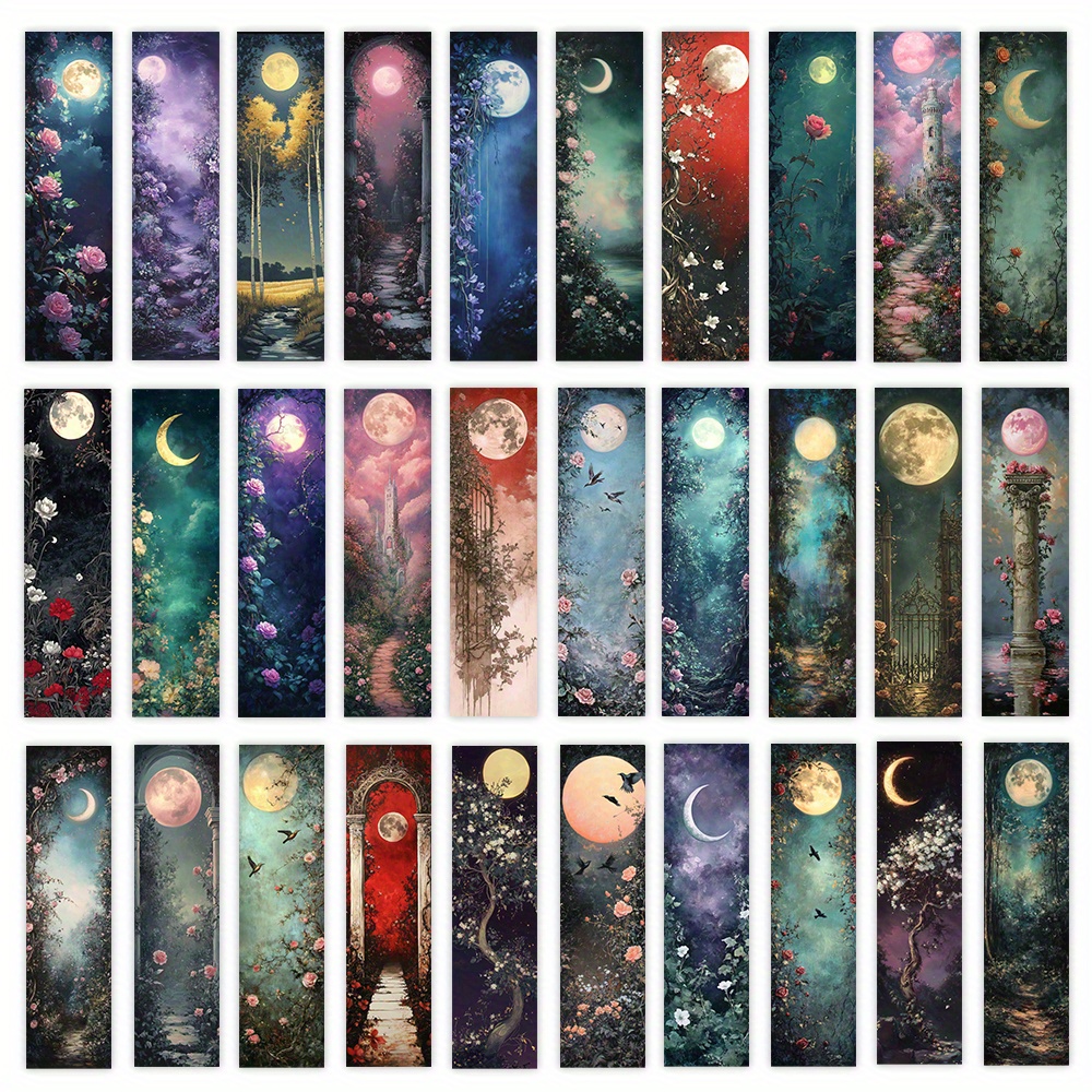 TEMU 32pcs Moonlight Garden Bookmarks, Magical Flowers, Fantasy Floral Retro Halloween Teacher's Day Gift, Back-to-school & Christmas Present,