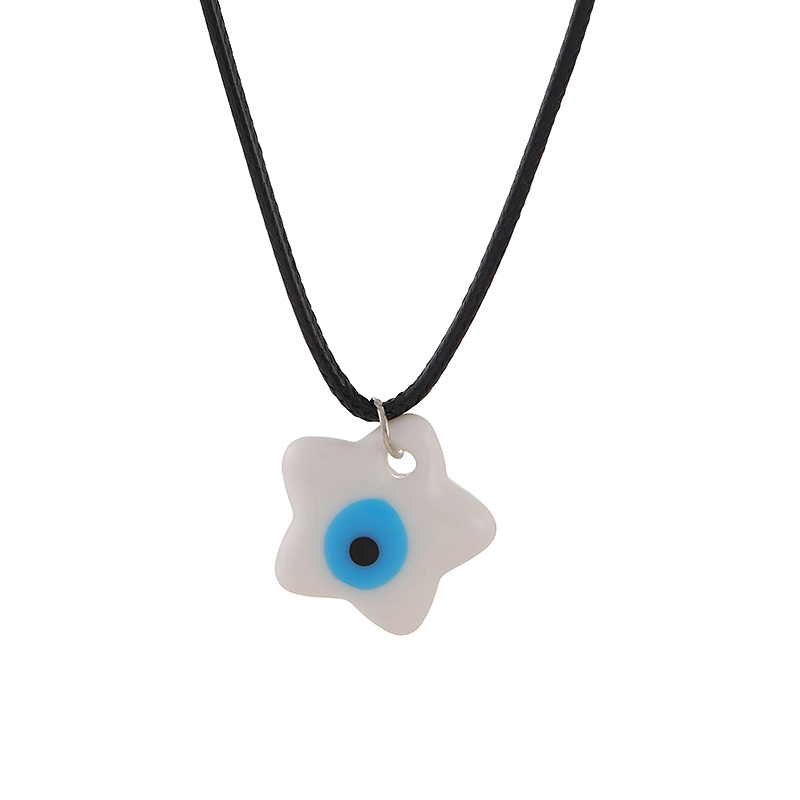 Bohemian Nautical Style Ceramic Pentagram Eye Pendant Necklace