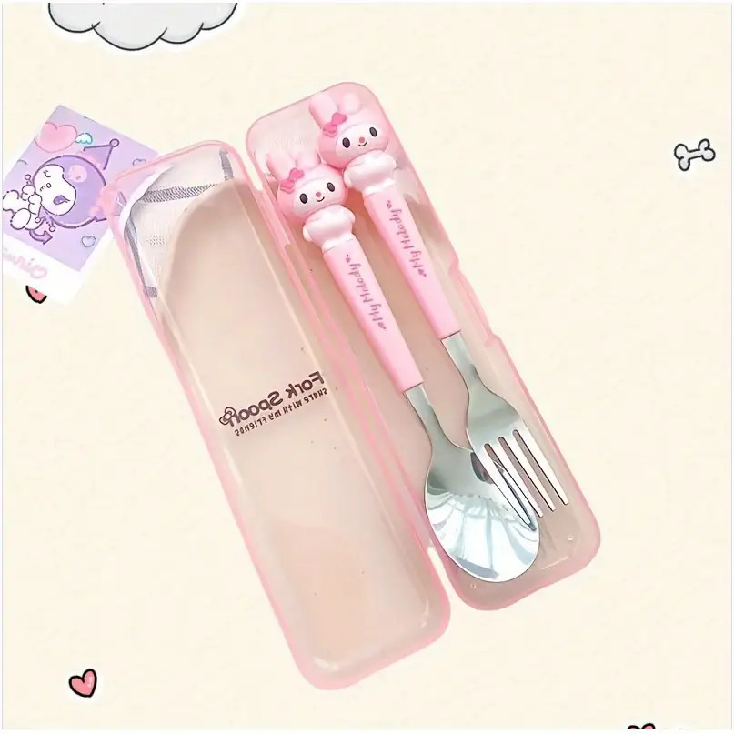 E-shop 2-teiliges Sanrio Cartoon Löffel Gabel Set, Edelstahl Besteck für die Küche